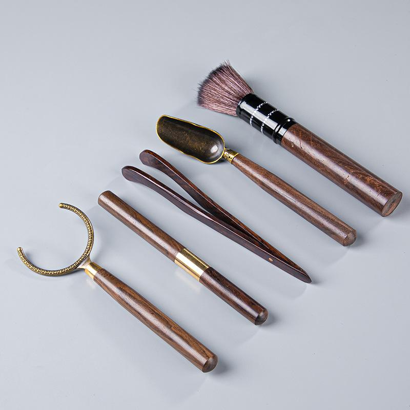 茶道具 黒檀 天然木製 高品質 中華風 中国茶器 専門 茶道ツール 五点セット 茶匙 茶則 茶挟 茶針 養壺筆