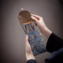 茶道具 六君子セット 織錦布製 中国風 纏枝蓮 海棠花柄 茶則 茶挟 茶針 収納ポーチ 巾着 青 緑 グレー ブラウン