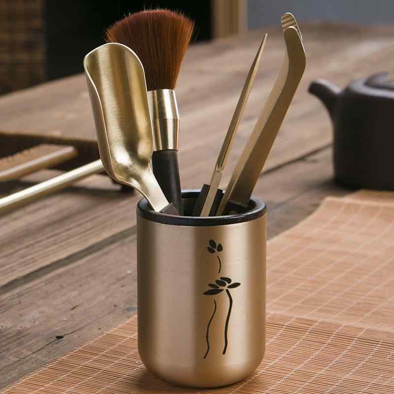 茶道具 銅製 六君子 収納筒 円筒形 茶器 収納ケース 茶道小物入れ 茶席 お稽古用 整理整頓 保管 卓上 ..