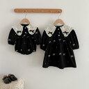 ワンピース ロンパース ベビー 女の子 キッズ 長袖 蝶々襟 刺繍 姉妹お揃い リンクコーデ 春秋 綿 コットン プリンセス Aライン フリル お出かけ フォーマル カジュアル