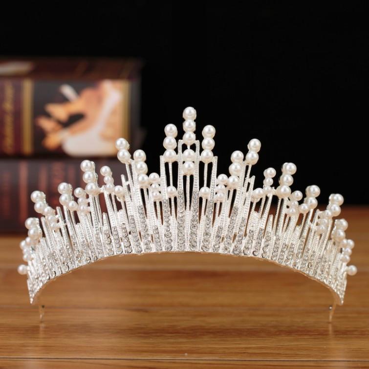 ティアラ レディース 韓国風 ブライダル 結婚式 ウェディング ラインストーン パール 花嫁 ドレス ヘアアクセサリー ヘッドドレス フォトスタジオ 撮影用 合金 ホワイト