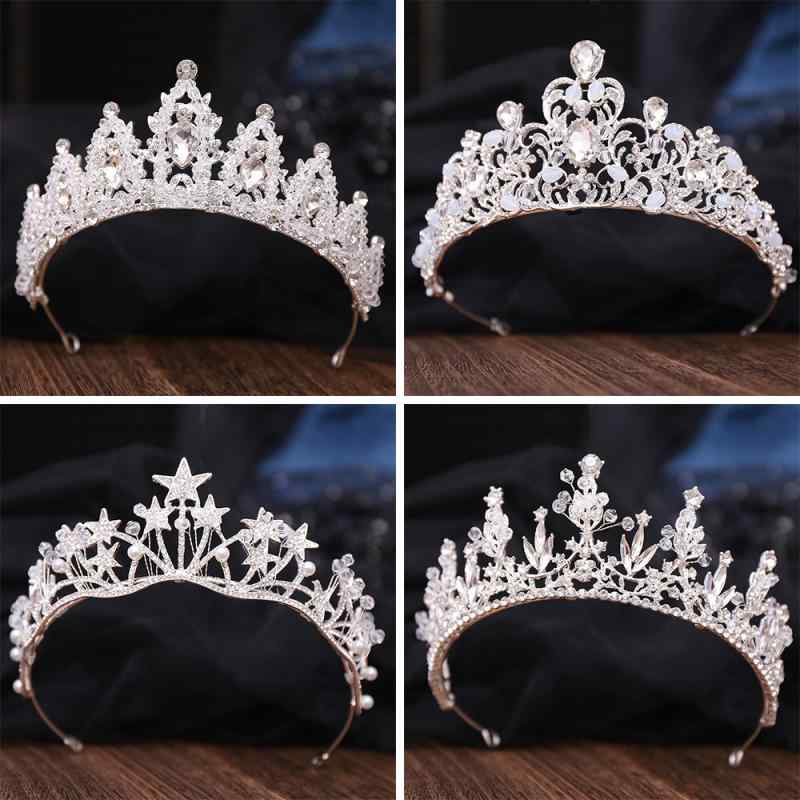 ティアラ 花嫁 ブライダル ウェディングヘッドドレス ホワイトクリスタル ビーズ 手作り ハンドメイド プリンセス 結婚式 披露宴 挙式 前撮り ヘアアクセサリー 合金 厚メッキ 上品 華やか