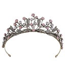 ヘアアクセサリー レディース ブライダル ティアラ リーフモチーフ ラインストーン 王冠 結婚式 フォーマル パーティー レトロ アンティーク 合金製 華やか 髪飾り シルバー アンティークブロンズ