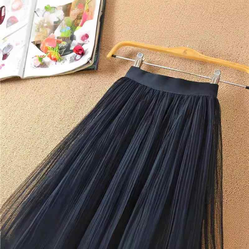 スカート レディース プリーツ チュール ミモレ丈 ロング丈 Aライン ビーズ装飾 ポリエステル 無地 春夏 きれいめ フェミニン(x2)