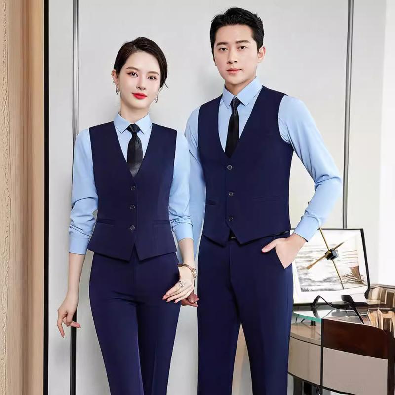 ベスト 男女兼用 セットアップ ジレ スーツ 接客業 サービス業 飲食店 ホテル 美容院 受付 フロント 営業 オフィス 事務服 制服 ユニフォーム ビジネス ポリエステル ストレッチ 春夏(x2)