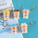 キーホルダー ポップコーン型 フェイクフード 食品サンプル PVC素材 ハンドメイド バッグチャーム ユニーク 面白い 小物 雑貨 イエロー ピンク ブルー ブ...