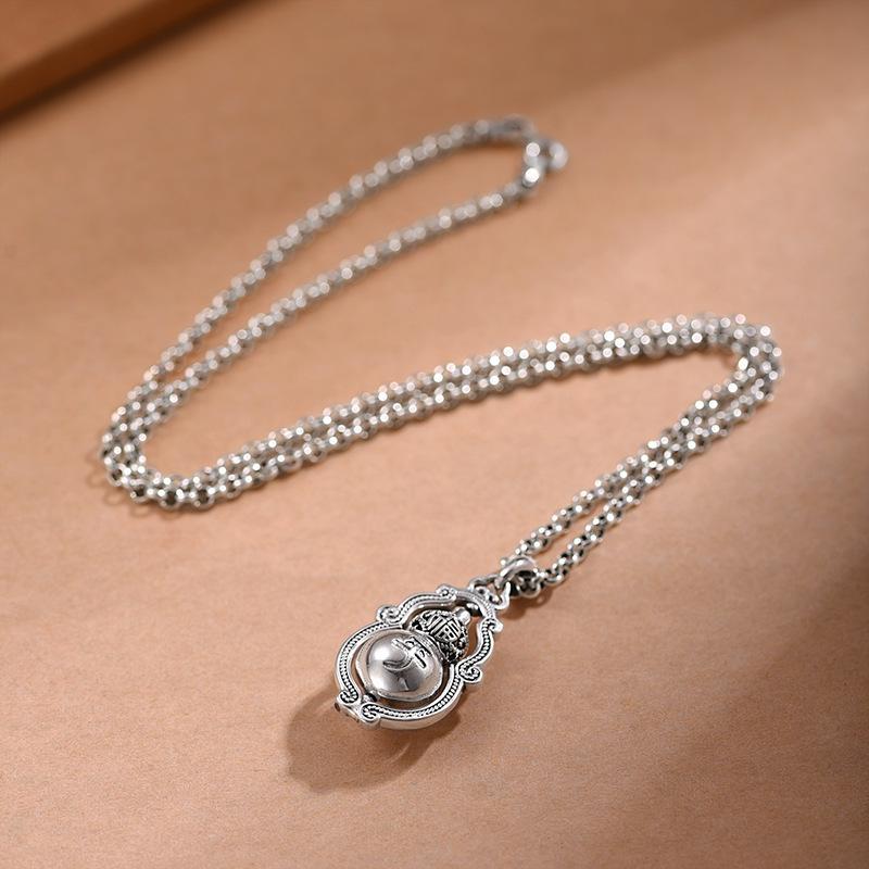 ネックレス 男女兼用 純銀 990シルバー 回転式 平安瓢箪 ペンダント レトロ加工 ヴィンテージ風 中国風..