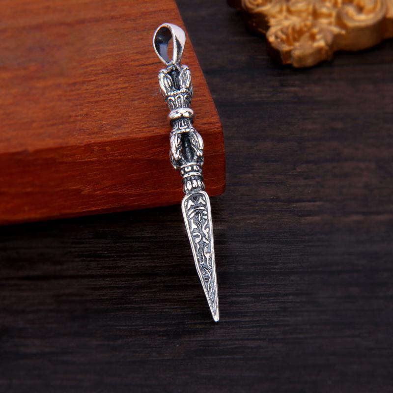 ネックレス S925スターリングシルバー 金剛杵 ペンダント エスニック 民族調 レトロ アンティーク加工 お守り 魔除け 個性的 ユニセックス タイシルバー ファッションアクセサリー(4)