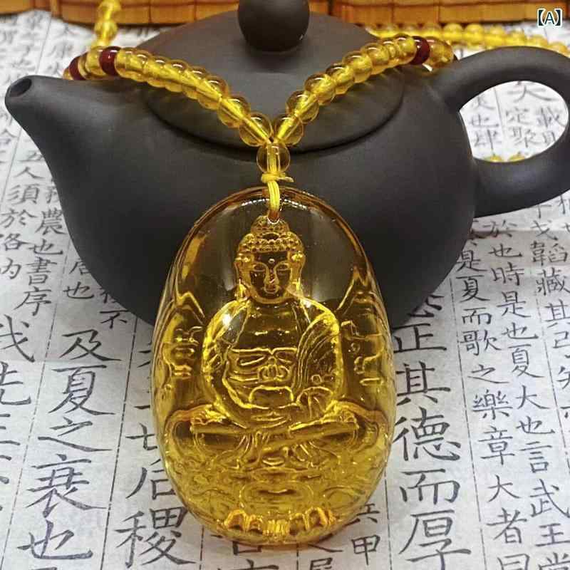 ペンダント ネックレス 千手観音 仏像 琥珀風 樹脂製 内部彫刻 インナー彫刻 蓄光 夜光 民族風 エスニ..