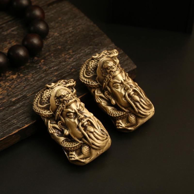 工芸品 盤龍 関羽像 真鍮製 置物 リビング デスク オブジェ 車載用 縁起物 開運 金運 仕事運 商売繁盛 ..