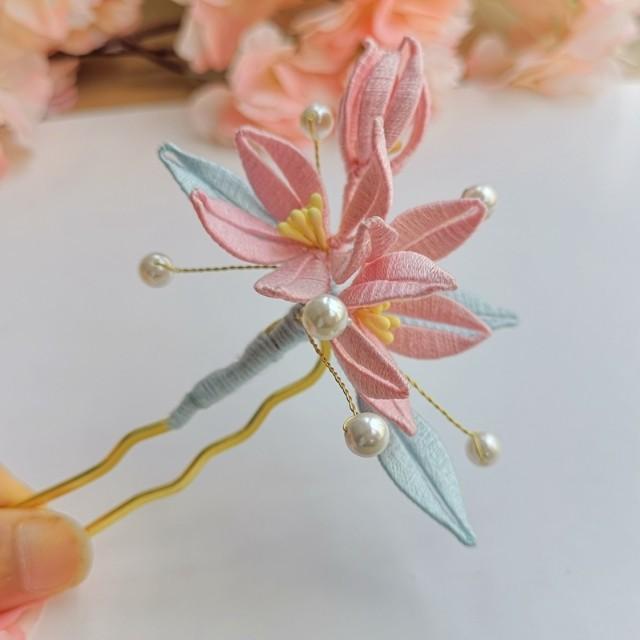 髪飾り 簪 歩揺 古風 漢服 伝統衣装 中国風 ハンドメイド 糸巻き花 布製 上品 華やか イベント コスプ..