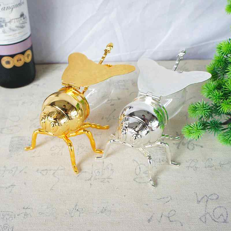 シュガーポット ミツバチモチーフ ゴールド スプーン付き 高級感 おしゃれ シンプル モダン 合金製 メ..