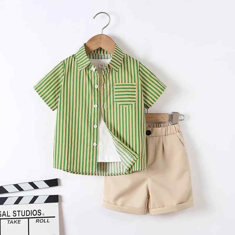 子供 男の子 フォーマルスーツ ストライプ柄 シャツ ショートパンツ セットアップ 夏 花童 発表会 結婚..