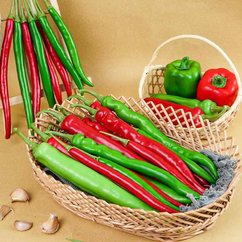 食品サンプル フェイク野菜 赤 緑 黄色 唐辛子 リアル イミテーション トウガラシ 模型 ディスプレイ ..