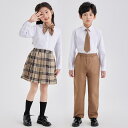 制服 小学生 男女兼用 イギリス風 学生服 白シャツ ブラウス ベスト チェック柄スカート カーキパンツ セットアップ 卒業式 通学 記念写真 スクールウェア ポリエステル ツイル生地 ソフトタッチ 春夏