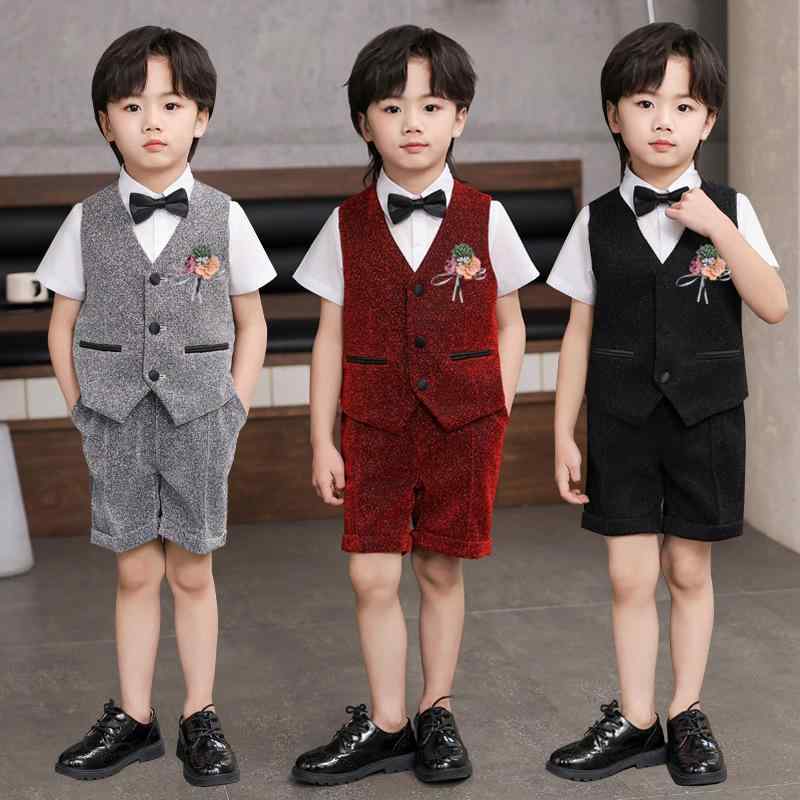 子供服 男の子 フォーマル スーツ セットアップ 発表会 演奏会 結婚式 七五三 入学式 卒業式 礼服 舞台 イベント ブリティッシュ 紳士風 Vネック シング...