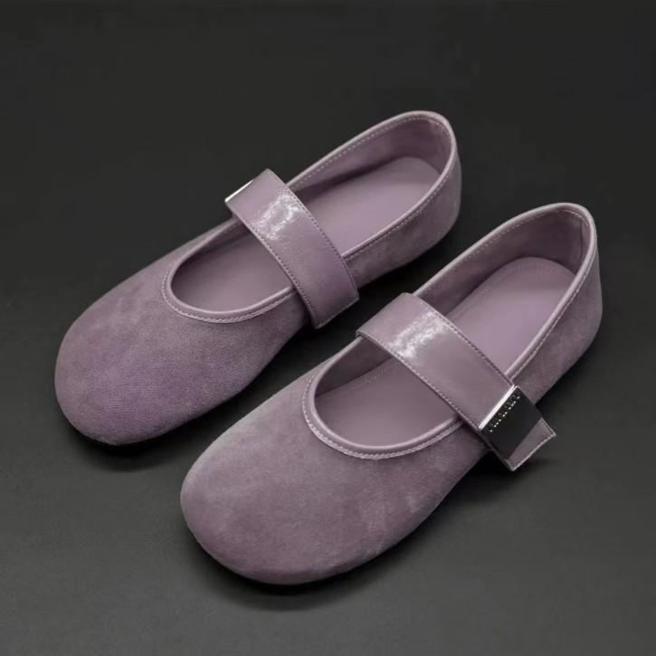 フラットシューズ レディース シンプル おしゃれ ラウンドトゥ メリージェーン ストラップ マジックテープ 浅履き 通勤 普段使い ゴム底 豚革インソール ブラック ブラウン