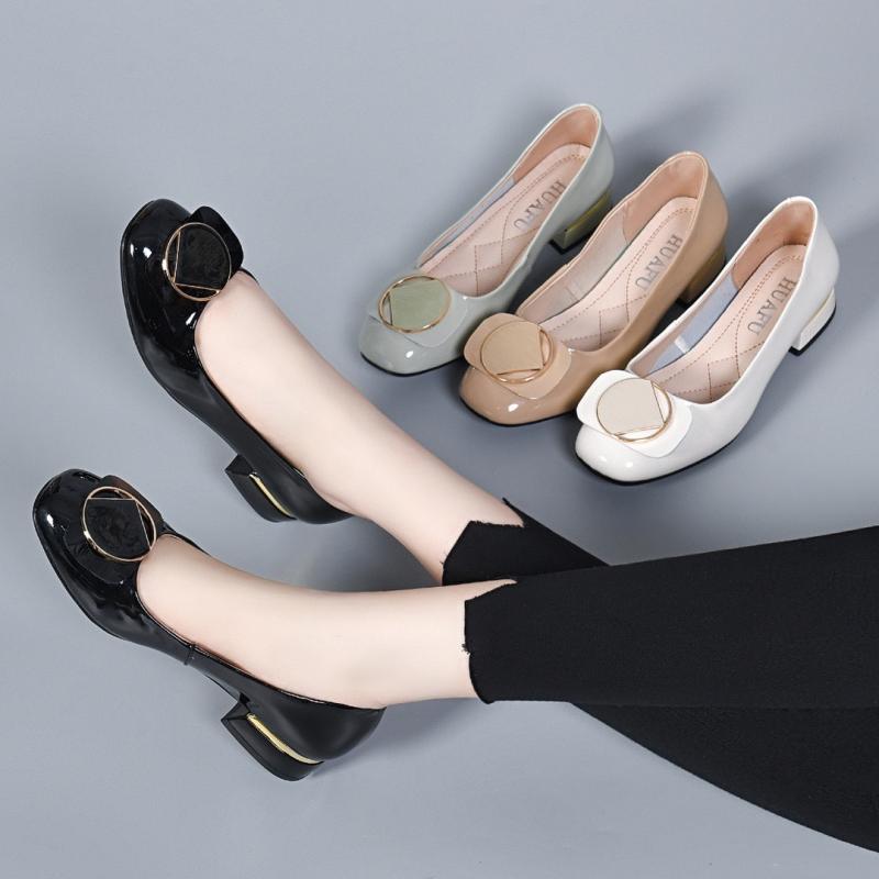 フラットシューズ レディース 春秋 浅履き ラウンドトゥ ローヒール 太ヒール 牛革 本革 ソフトソール モカシン 通勤 デイリーユース 黒 ベージュ グリーン アイボリー(x2)