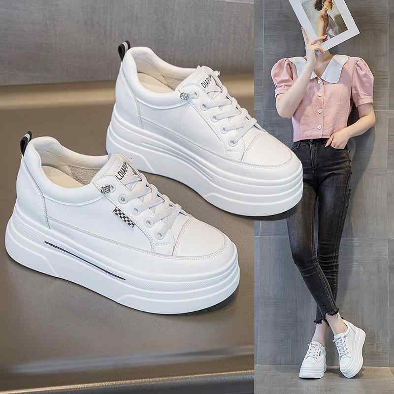 スニーカー レディース 小柄向け 厚底 インヒール カジュアル 白 ウェッジソール ローカット 本革 スリッポン ラウンドトゥ ラインストーン クロスストラップ プラットフォーム 豚革