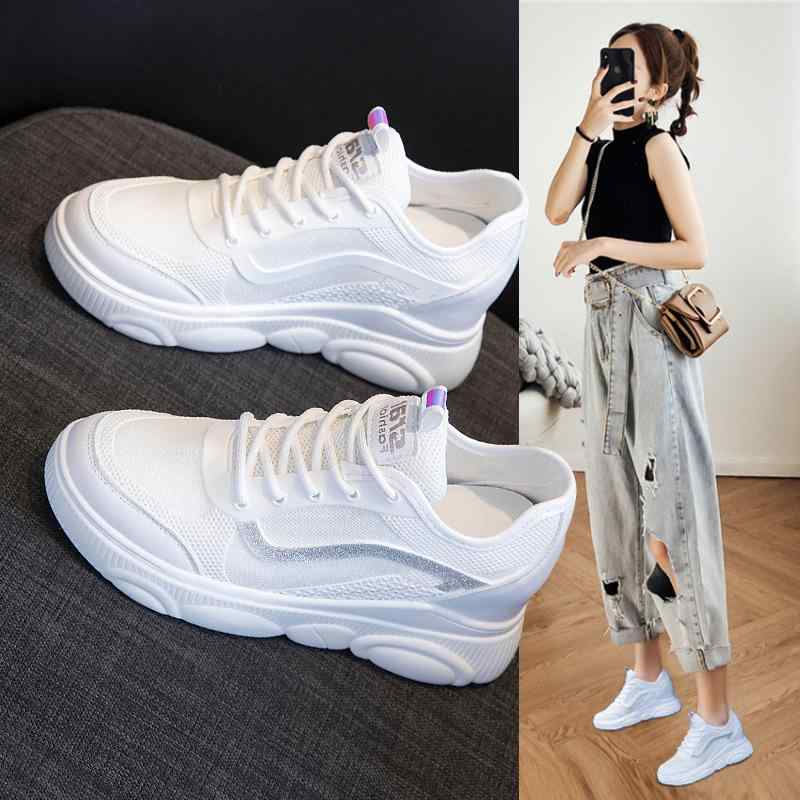 スニーカー レディース インヒール 通気性 メッシュ 白 ホワイト カジュアル 普段使い スカートコーデ 万能 春夏 脚長効果 ムレにくい 耐久性 クッション性