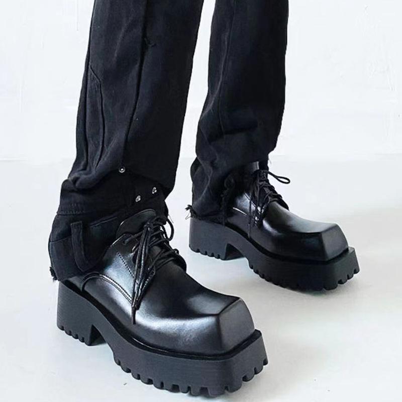 革靴 メンズ レディース 男女兼用 スクエアトゥ 厚底 チャンキーヒール ダービーシューズ ドレスシューズ カジュアル フェイクレザー ブラック 普段使い 通勤(x2)