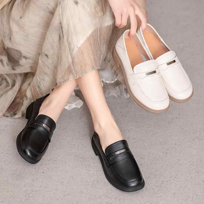 ローファー レディース 本革 牛革 スリッポン レザーシューズ ラウンドトゥ ローヒール フラットソール 滑り止め シンプル 快適 デイリーユース 通勤 オフィス カジュアル ブラック ベージュ 無地(x2)