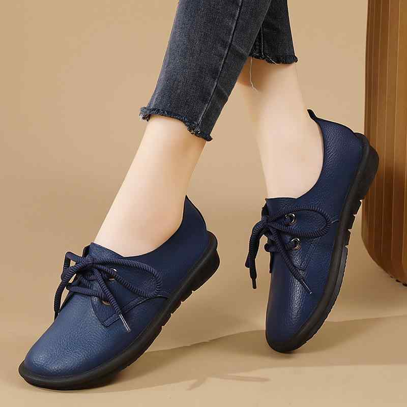 フラットシューズ レディース ミセス ゆったり幅広 柔らかな履き心地 牛革 靴 快適 カジュアル デイリーユース ラウンドトゥ ローカット ゴム入り(4)