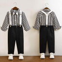男の子 フォーマルスーツ ストライプ柄 長袖シャツ サスペンダーパンツ 英国風 セットアップ 発表会 結婚式 記念撮影 入学式 卒業式 七五三 舞台衣装 セレモ...