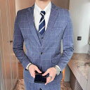 スーツ メンズ 男性用 チェック柄 セットアップ スリムフィット シングルブレスト 1つボタン ビジネス 通勤 オフィス ノッチドラペル センターベント 化学繊維混紡 ブラック グレー ロイヤルブルー(4)