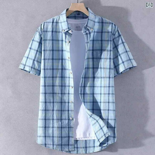 シャツ メンズ 半袖 薄手 清涼感 チェック柄 オープンカラーシャツ スリムフィット 綿 コットン 普段使い カジュアル 夏 トップス 多色展開
