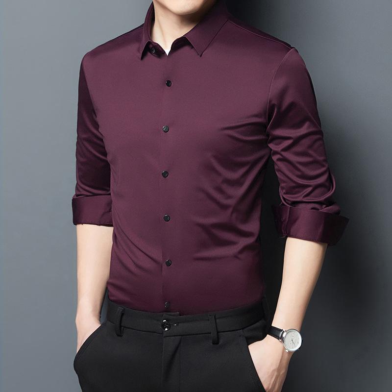 シャツ メンズ 長袖 スリムフィット ビジネスカジュアル 無地 ストレッチ シワ防止 通気性 ポリエステル素材 ワイシャツ オフィス 通勤 普段使い 春秋 グレー ブラック ネイビー