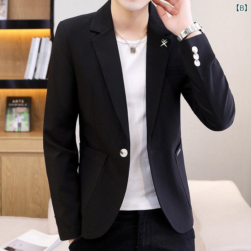 ブレザー メンズ スリムフィット ワンボタン カジュアル テーラード 春アウター ポリエステル シワになりにくい グレー ブラック ベージュ ピンク系