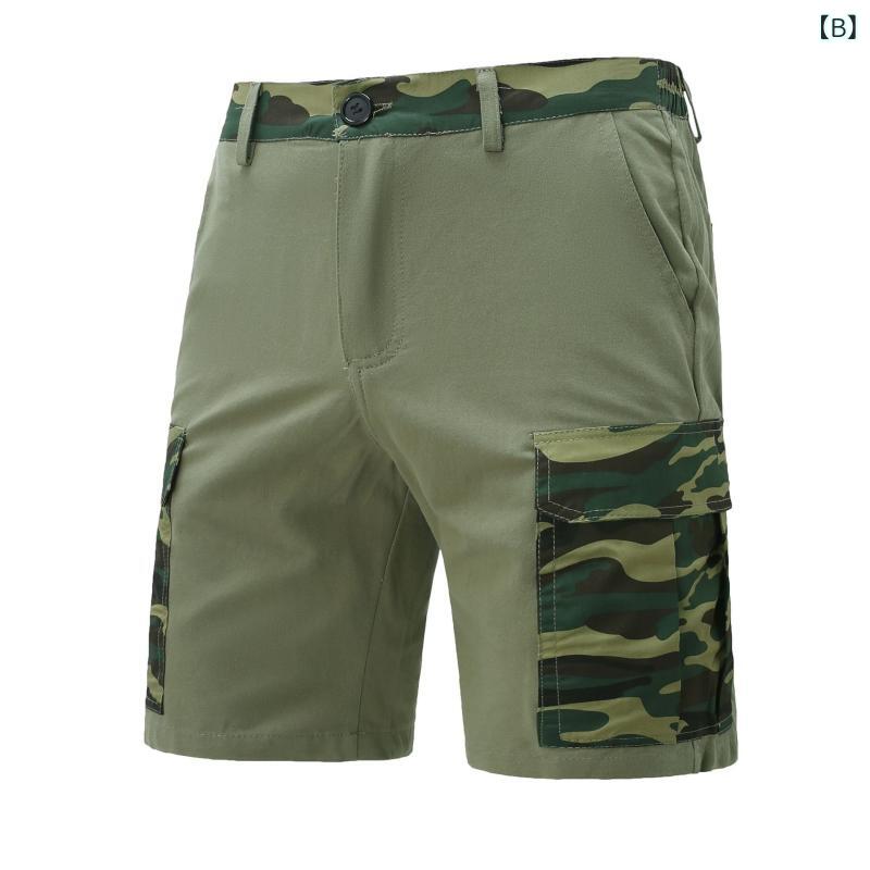 ハーフパンツ メンズ 男性用 夏物 レトロ 日系 迷彩柄 アウトドア ストリート ワークテイスト ルーズフィット ゆったりシルエット ビーチ カジュアル ポリエステル素材 速乾性 ブラック グリーン