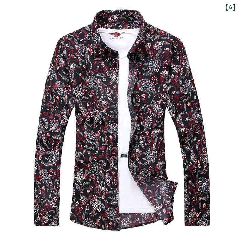 シャツ メンズ 長袖 大きいサイズ ビッグシルエット ゆったり 襟付き ターンカラー 小花柄 フローラル コットン ポリエステル混紡 綿混 カジュアル 普段使い デイリーウェア 秋冬