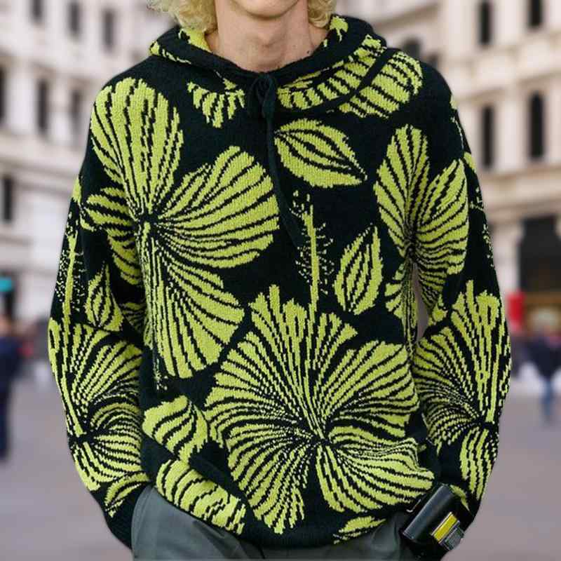 ニット メンズ プルオーバー フード付き 欧米風 ゆったり ジャガード織り柄 ざっくりニット セーター ..