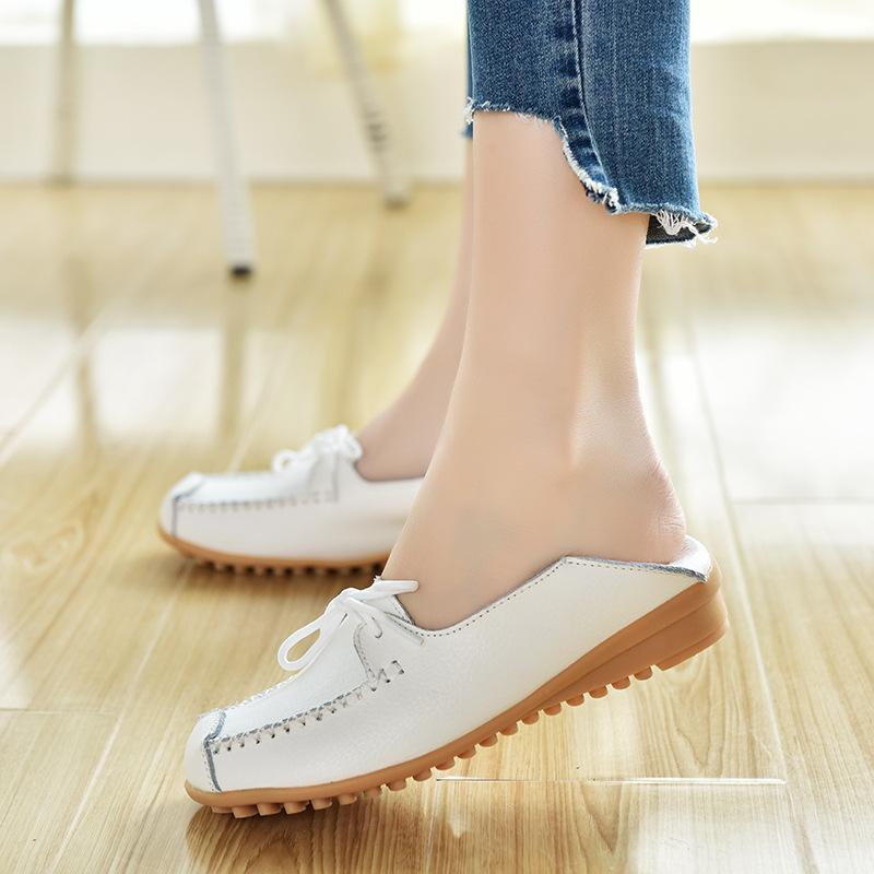シューズ レディース ママシューズ 本革 牛革 フラット モカシン レースアップ コンフォートシューズ ラウンドトゥ 浅履き 滑り止め ローカット 通勤 カジュアル 大きいサイズ(x2)