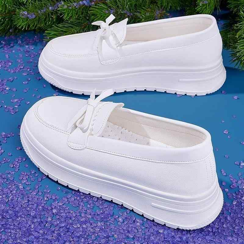 ナースシューズ レディース 白 ホワイト ソフトソール 厚底 クッション性 通気性 防臭 滑り止め マイクロファイバー ローファー 医療用 立ち仕事用(x2)(4)