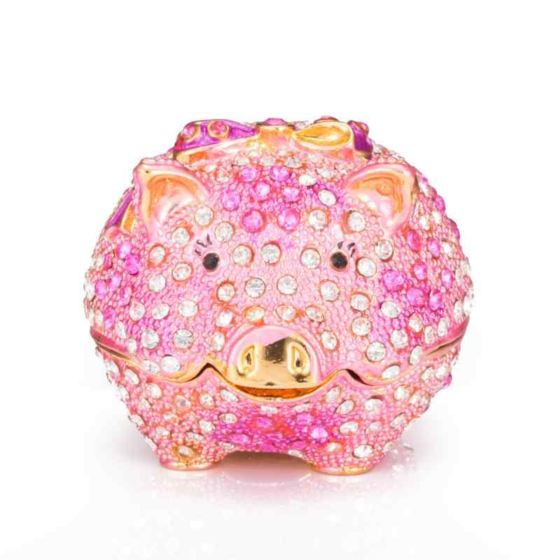 ジュエリーボックス かわいい 子ブタ ラインストーン 金属製 アクセサリーケース ピンク ゴールド 合金..