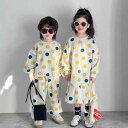 子供服 キッズ 男の子 女の子 春秋 韓国風 カジュアル スマイル 総柄 クルーネック ロングスリーブ 長ズボン スカート 2点セット 綿 コットン セットアップ 普段使い 柔らか