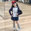 キッズ 女の子 ガールズ セットアップ 韓国風 カジュアル ロゴ プリント ラグランスリーブ Tシャツ ワーク風スカート ジャンパースカート 綿 吸湿速乾 春秋