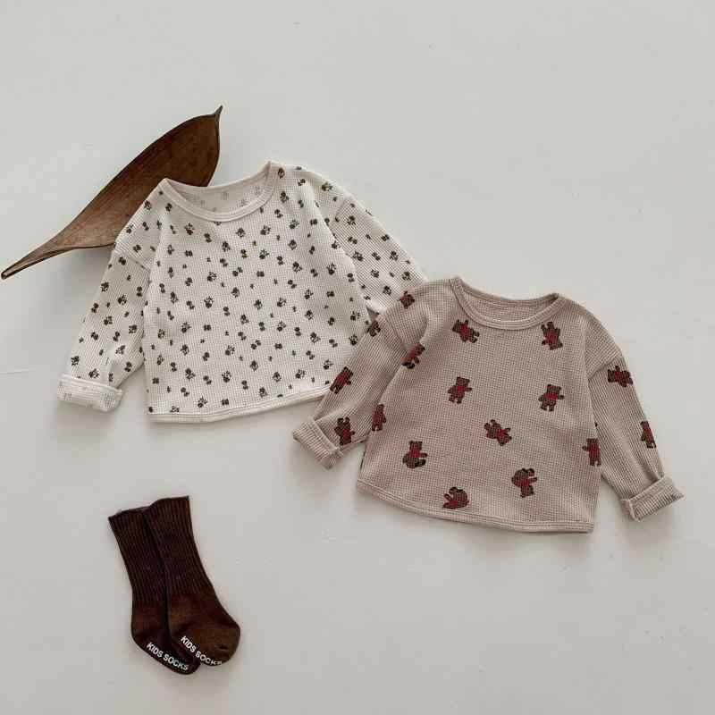 Tシャツ ベビー キッズ 男女兼用 キャラクター 小花柄 ワッフル生地 クルーネック 柔らかな肌触り おし..