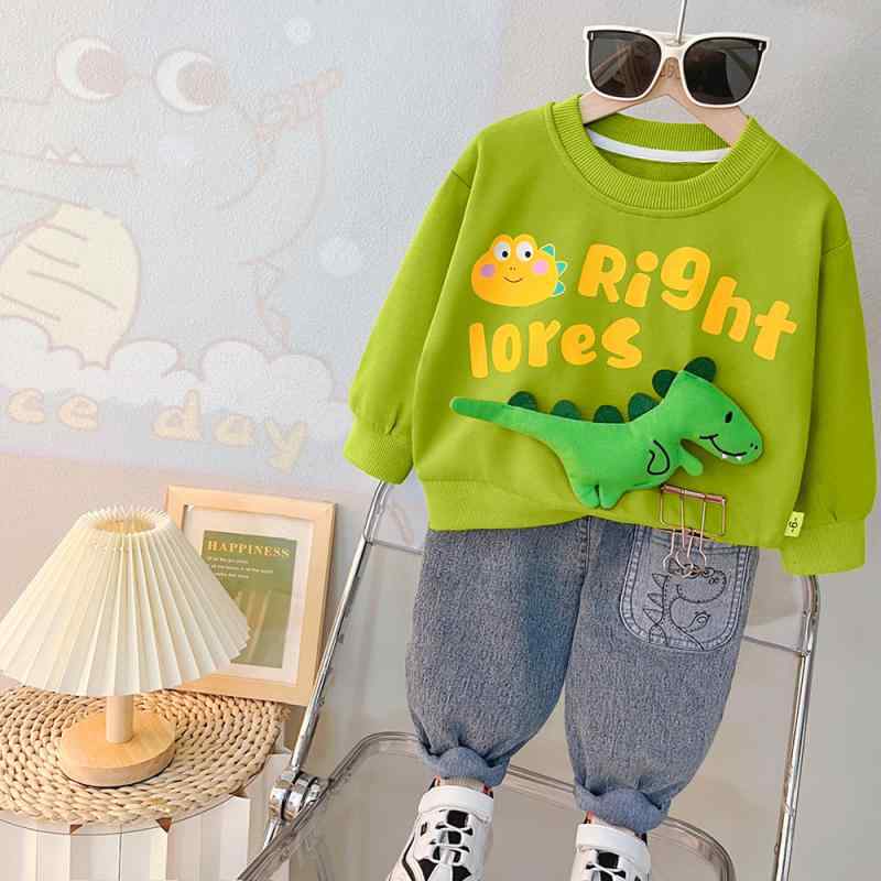 キッズ 男の子 ベビー セットアップ 上下セット 2点セット 恐竜柄 長袖 春秋 綿 コットン 韓国風 おしゃれ かわいい 普段使い 幼児服
