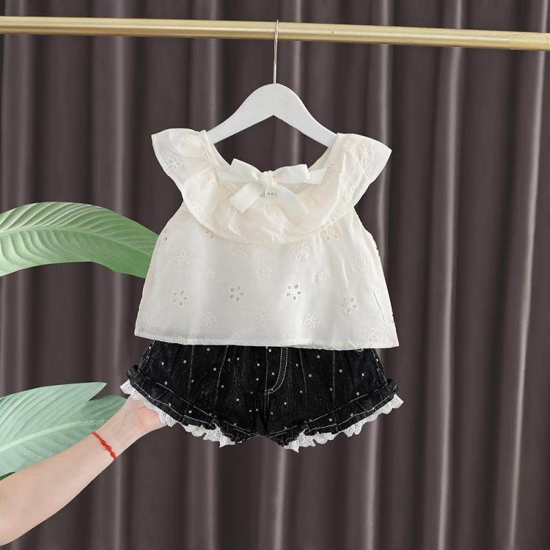 ベビー服 女の子 春夏 韓国風 おしゃれ かわいい スウィート デニム ショートパンツ セットアップ 綿 コットン カジュアル 普段使い お出かけ