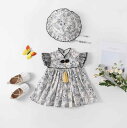 チャイナドレス ベビー 女児 中国風 レトロ エレガント プリンセス チャイナボタン 綿 半袖 花柄 プリント Aライン ブラック 春夏 ワンピース(x2)