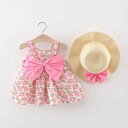 ワンピース 女の子 ベビー服 プリンセスドレス ノースリーブ 綿 コットン 韓国風 おしゃれ かわいい キャラクター柄 桃柄 麦わら帽子柄 春夏 普段使い お出かけ着
