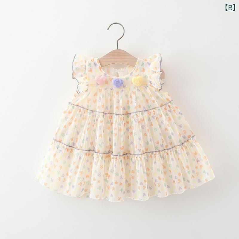 ベビー 女の子 ハート柄 プリンセス風 チュールドレス ロングスリーブ 綿 コットン 春秋 かわいい おしゃれ お出かけ着