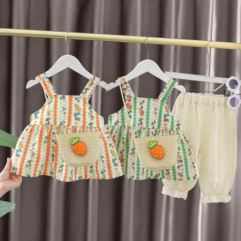 セットアップ 女の子 ベビー キッズ 春夏 半袖 ショートパンツ 2点セット 薄手 かわいい キャラクター うさぎ柄 綿 コットン 普段着 部屋着 オレンジ グリーン 上下セット