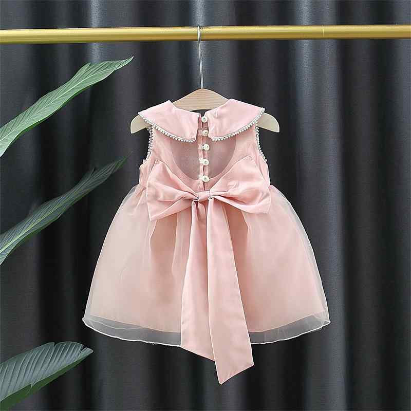 ワンピース ベビー 女の子 韓国風 プリンセスドレス 夏服 綿 コットン ノースリーブ バックパール飾り ..