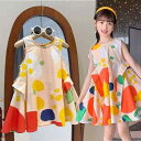 ワンピース 女の子 キッズ ジュニア ノースリーブ プリンセスライン Aライン フレアスカート カラフル コットンブレンド ポリエステル 涼しげ 快適 夏 普段使い お出かけ
