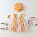 ベビーロンパース 新生児 赤ちゃん 男女兼用 漢服 かわいい うさぎ にんじん柄 オレンジ 薄手 綿100% ノースリーブ フード付き 股下スナップ 出産祝い 春夏